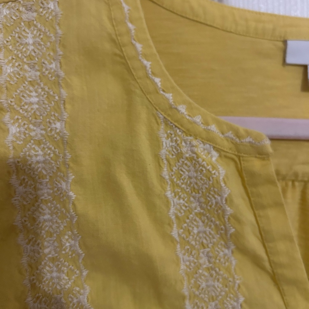 J. Jill Women’s XL Yellow Embroidered Boho V-neck Top - Picture 4 of 5